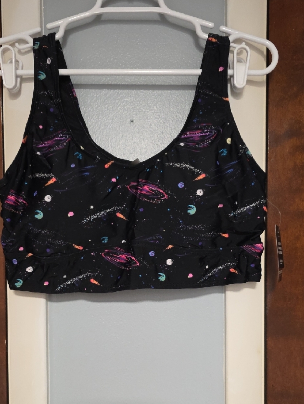 NWT SIZE 2 Torrid Black Scoop Bikini Top with Pink & Purple Galaxy Print